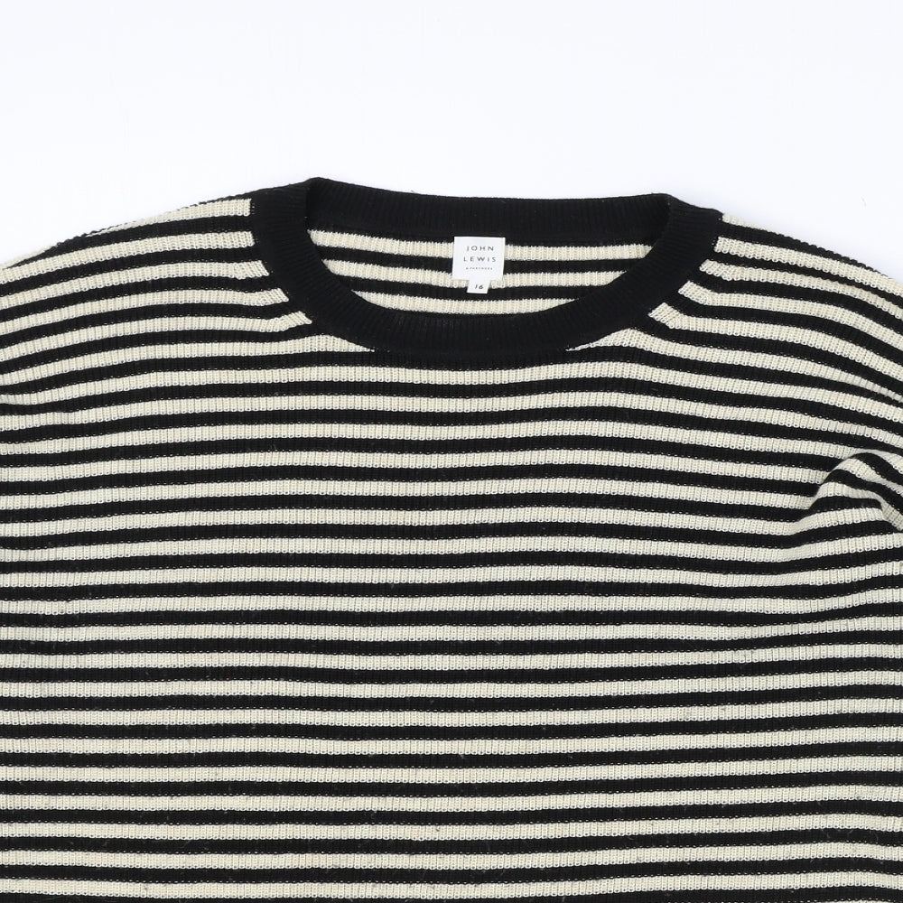 John Lewis Womens Beige Round Neck Striped Acrylic Pullover Jumper Size 14
