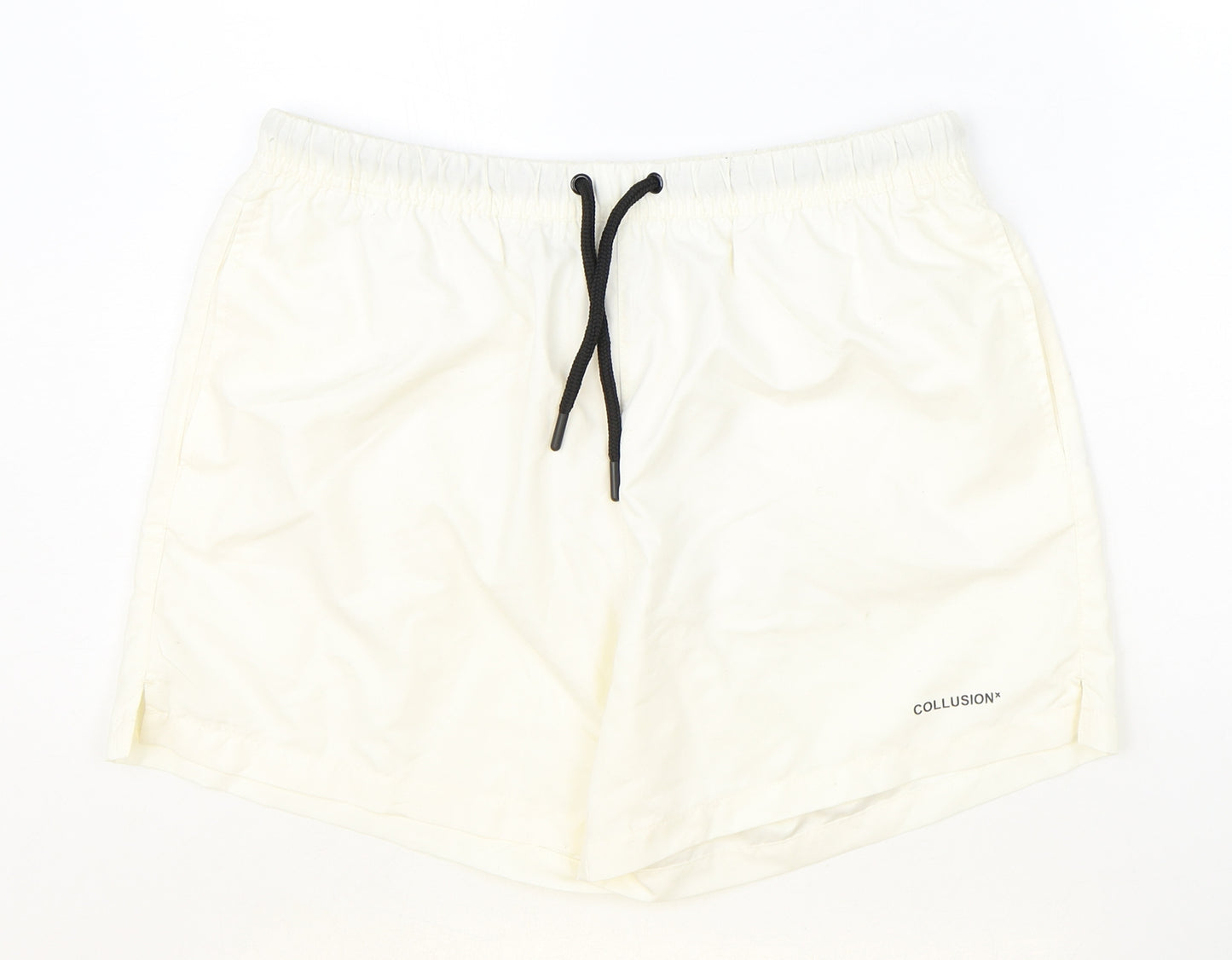 COLLUSION Mens Ivory Polyester Sweat Shorts Size M Regular Drawstring - Swim Shorta