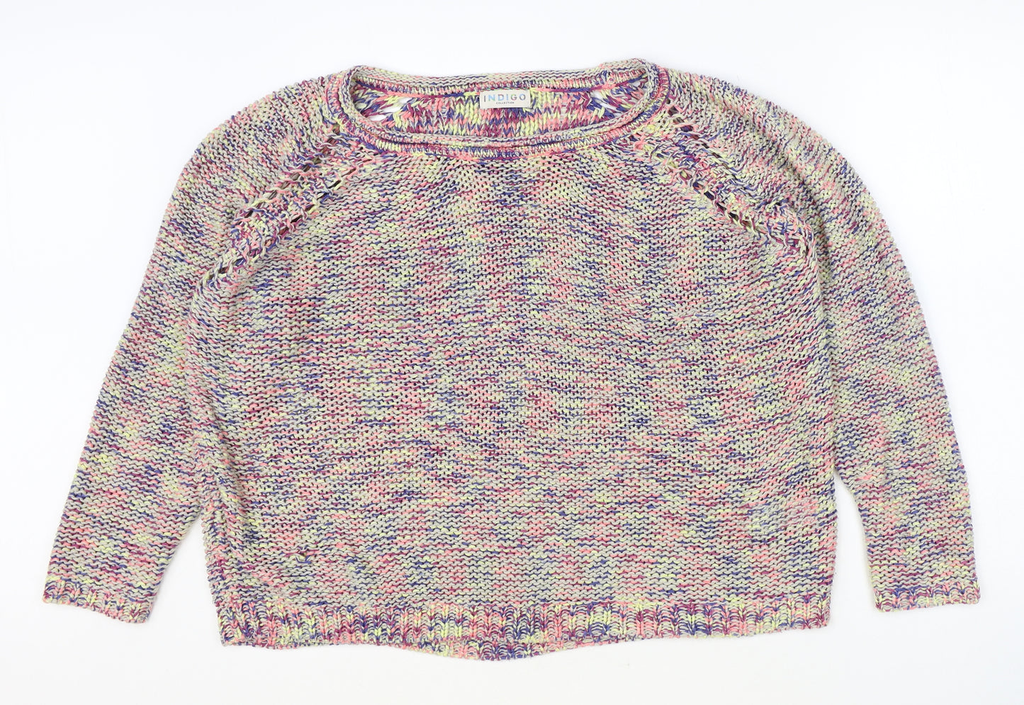 Indigo Womens Multicoloured Boat Neck Acrylic Pullover Jumper Size 18