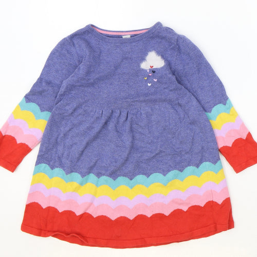 TU Girls Multicoloured Cotton Jumper Dress Size 3-4 Years Round Neck Pullover