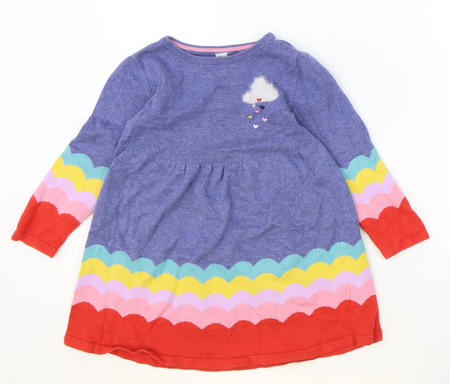 TU Girls Multicoloured Cotton Jumper Dress Size 3-4 Years Round Neck Pullover