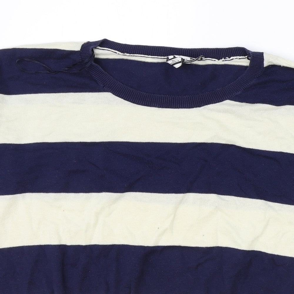 New Look Womens Blue Scoop Neck Striped Cotton Pullover Jumper Size 12