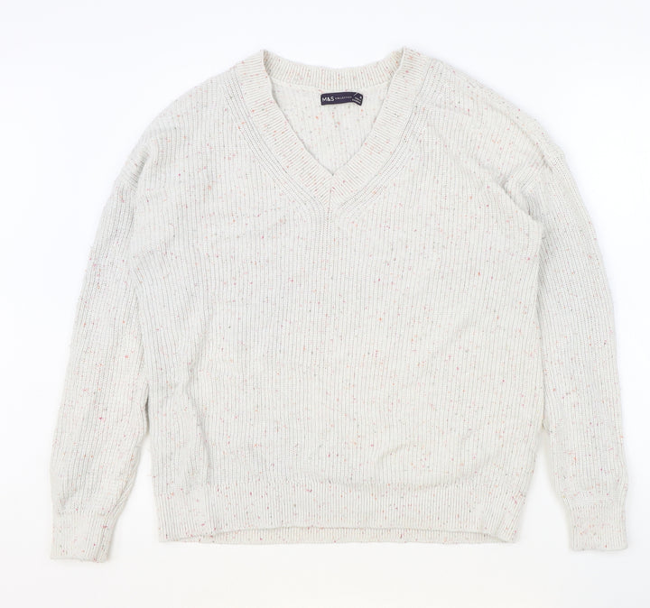 Marks and Spencer Womens Grey V-Neck Cotton Pullover Jumper Size M