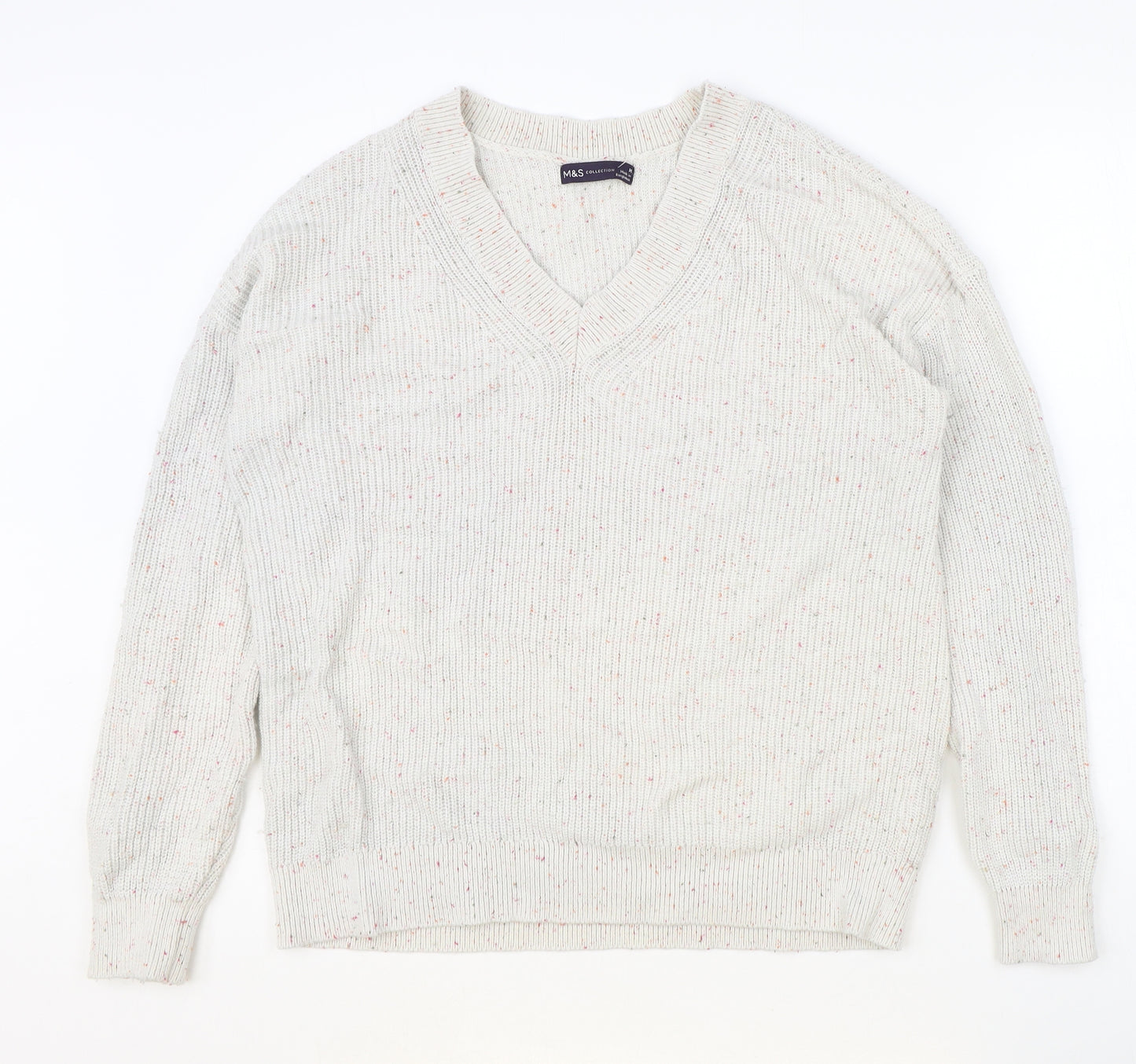 Marks and Spencer Womens Grey V-Neck Cotton Pullover Jumper Size M