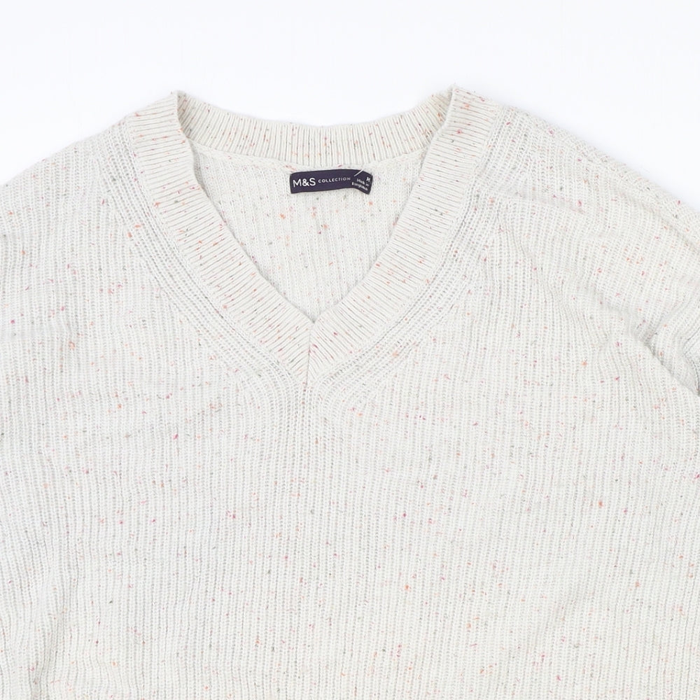 Marks and Spencer Womens Grey V-Neck Cotton Pullover Jumper Size M