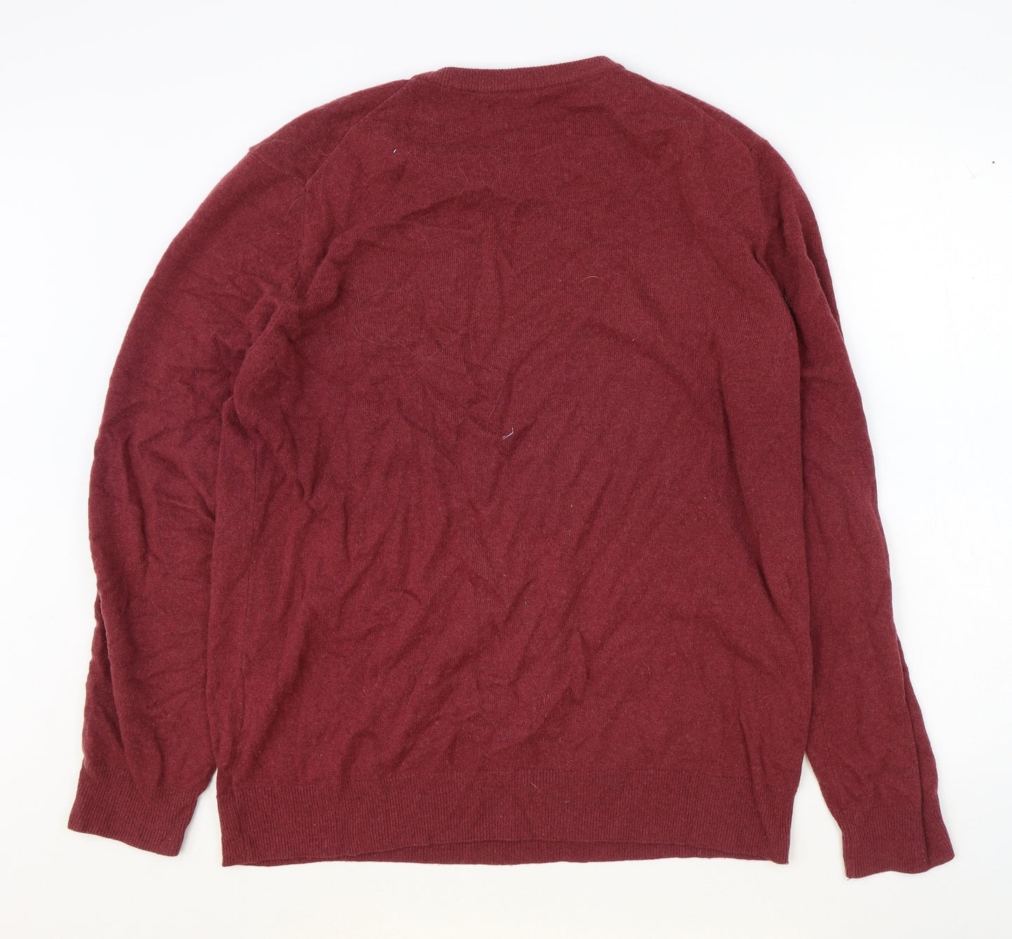 Preworn Mens Red Round Neck Wool Pullover Jumper Size XL Long Sleeve