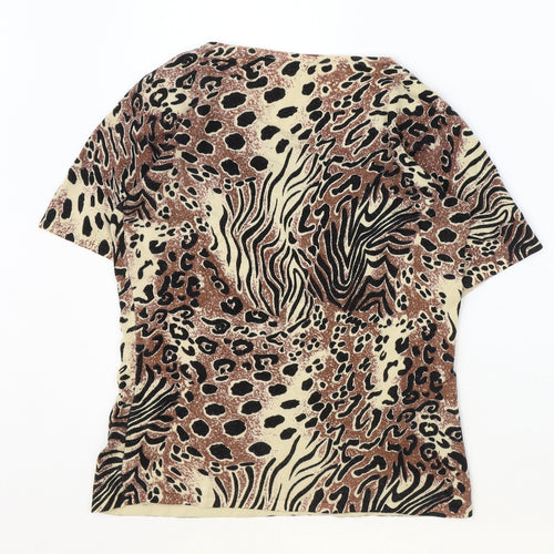 Diva Womens Brown Geometric Viscose Basic T-Shirt Size S Round Neck