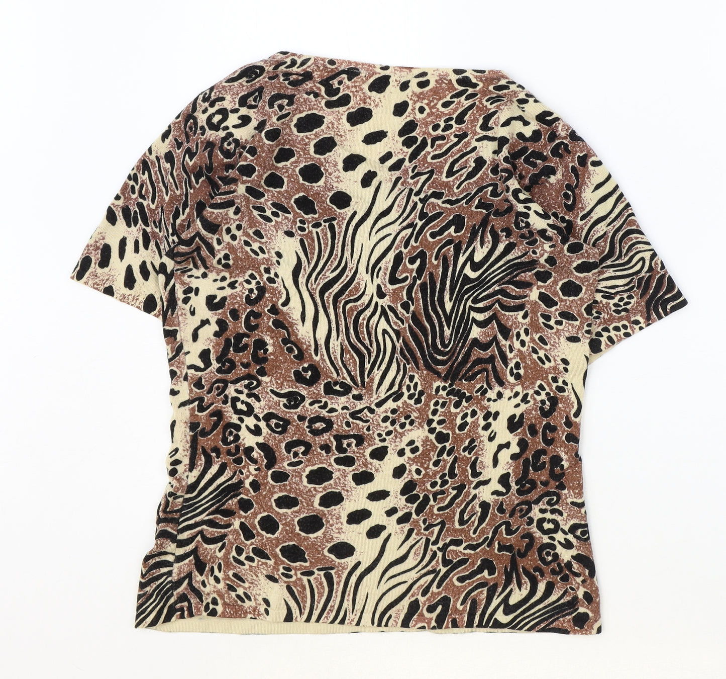 Diva Womens Brown Geometric Viscose Basic T-Shirt Size S Round Neck