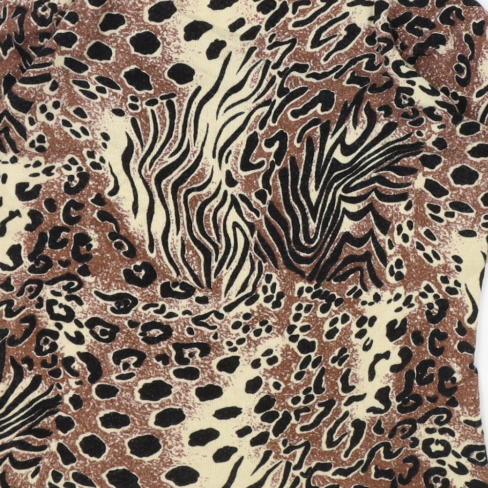 Diva Womens Brown Geometric Viscose Basic T-Shirt Size S Round Neck