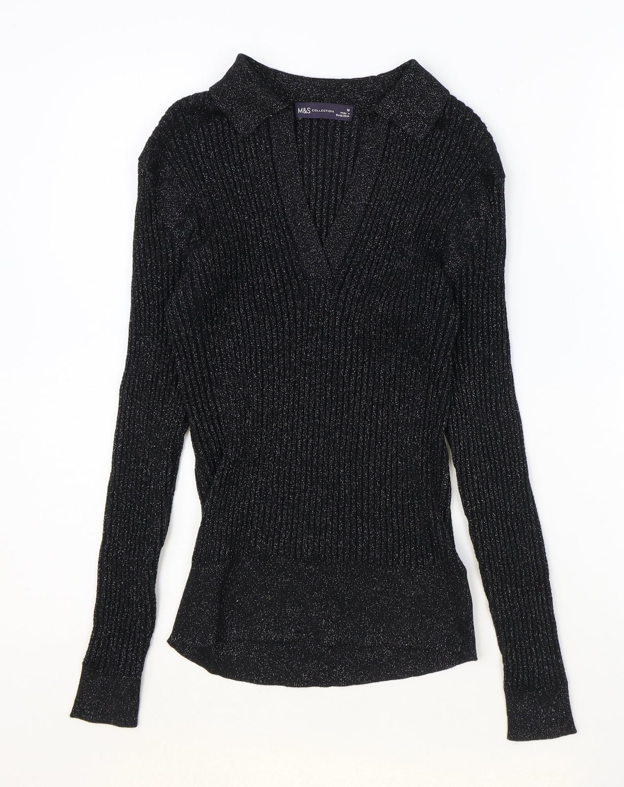 Marks and Spencer Womens Black V-Neck Polyester Pullover Jumper Size 10