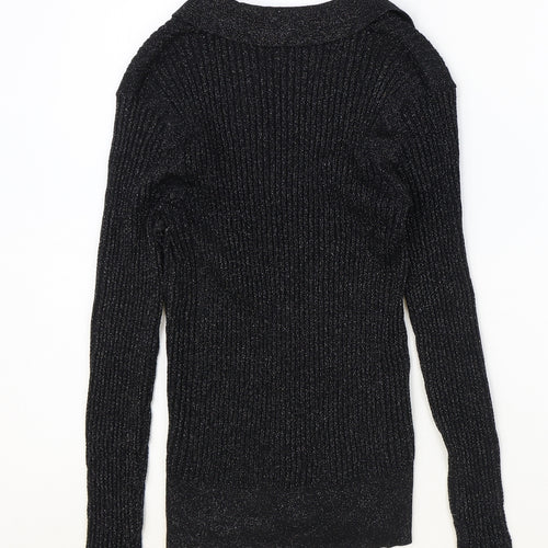 Marks and Spencer Womens Black V-Neck Polyester Pullover Jumper Size 10