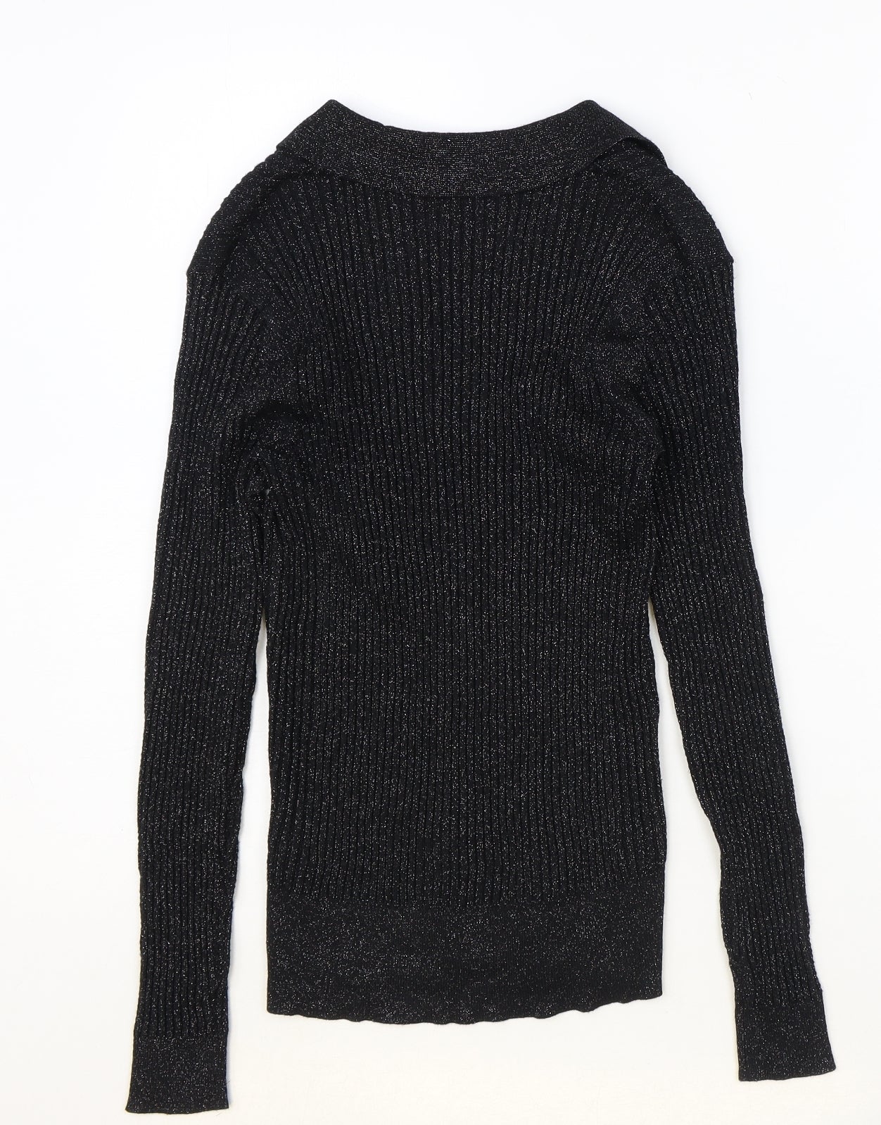 Marks and Spencer Womens Black V-Neck Polyester Pullover Jumper Size 10