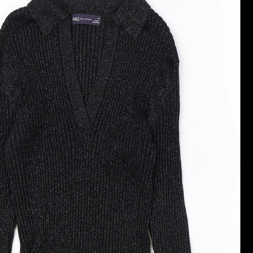 Marks and Spencer Womens Black V-Neck Polyester Pullover Jumper Size 10