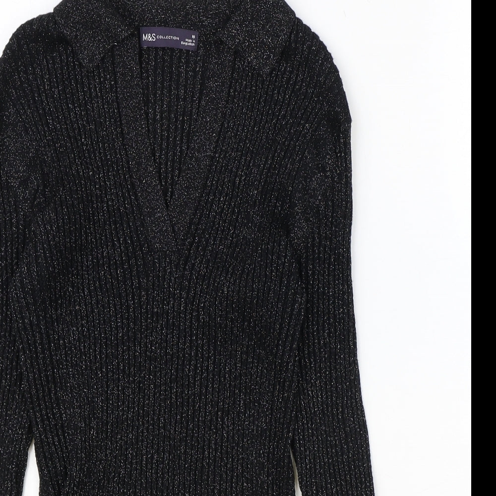 Marks and Spencer Womens Black V-Neck Polyester Pullover Jumper Size 10
