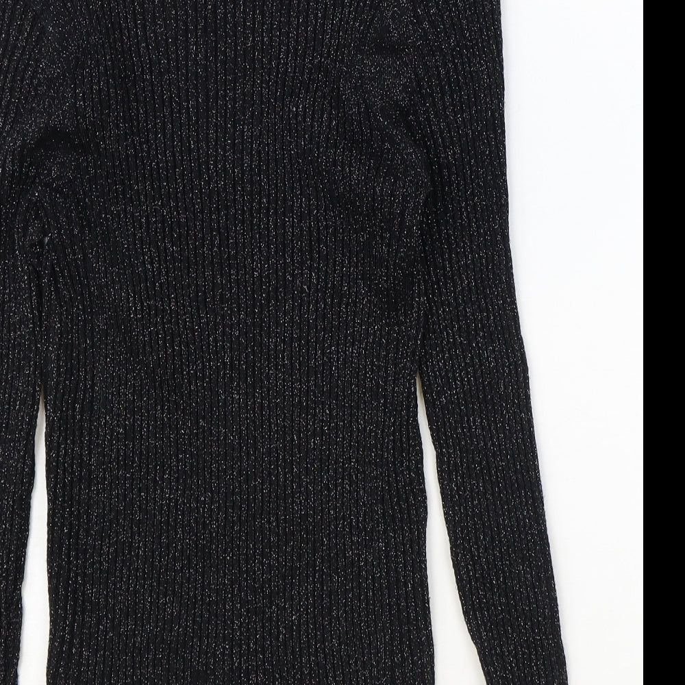 Marks and Spencer Womens Black V-Neck Polyester Pullover Jumper Size 10