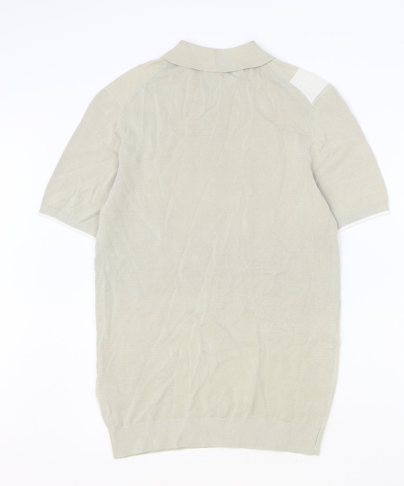 Marks and Spencer Mens Beige Geometric Viscose Polo Size S Collared Zip