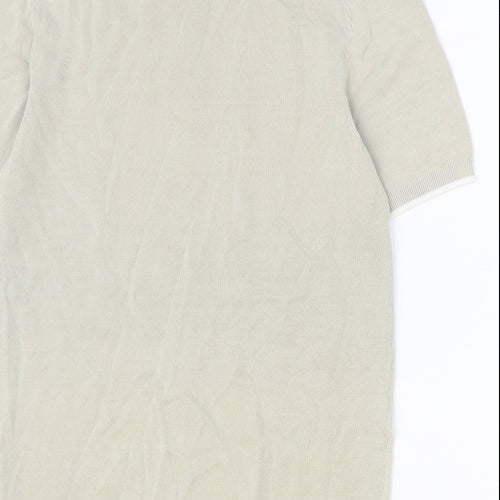 Marks and Spencer Mens Beige Geometric Viscose Polo Size S Collared Zip