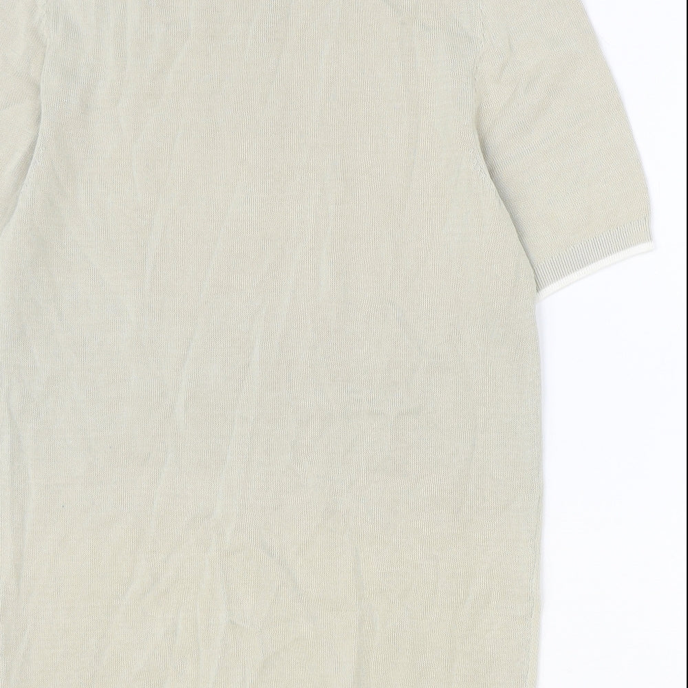 Marks and Spencer Mens Beige Geometric Viscose Polo Size S Collared Zip