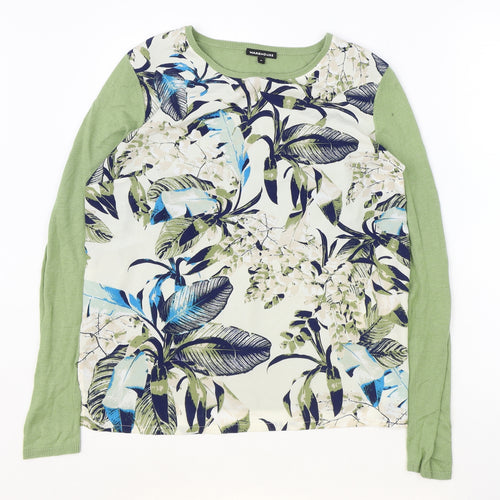 Warehouse Womens Green Geometric Acrylic Basic Blouse Size M Round Neck