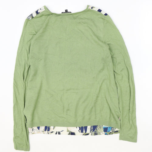 Warehouse Womens Green Geometric Acrylic Basic Blouse Size M Round Neck