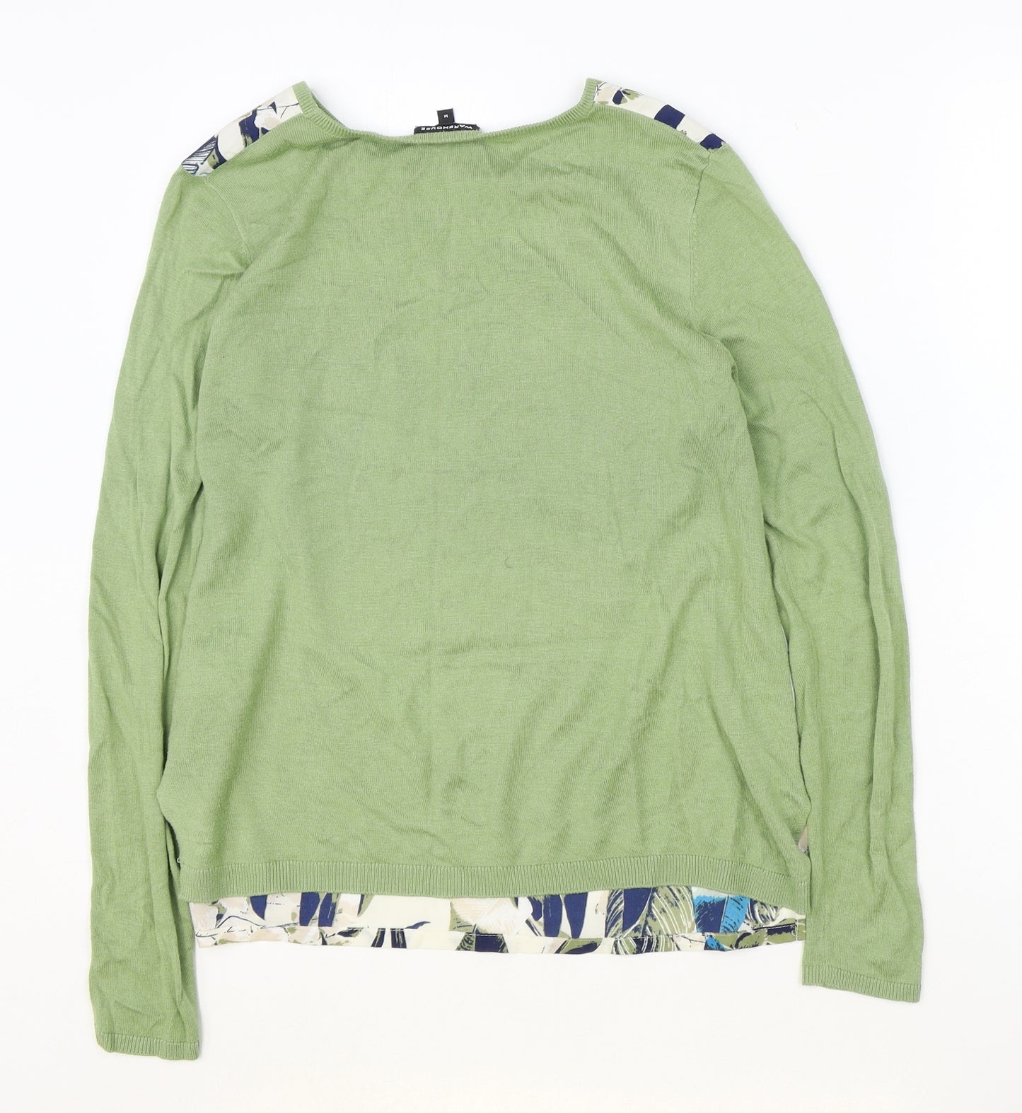 Warehouse Womens Green Geometric Acrylic Basic Blouse Size M Round Neck