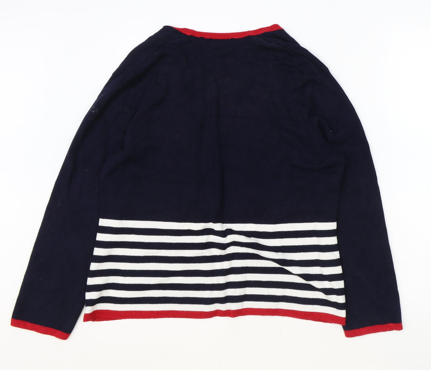 Eastex Womens Blue V-Neck Striped Viscose Cardigan Jumper Size 12
