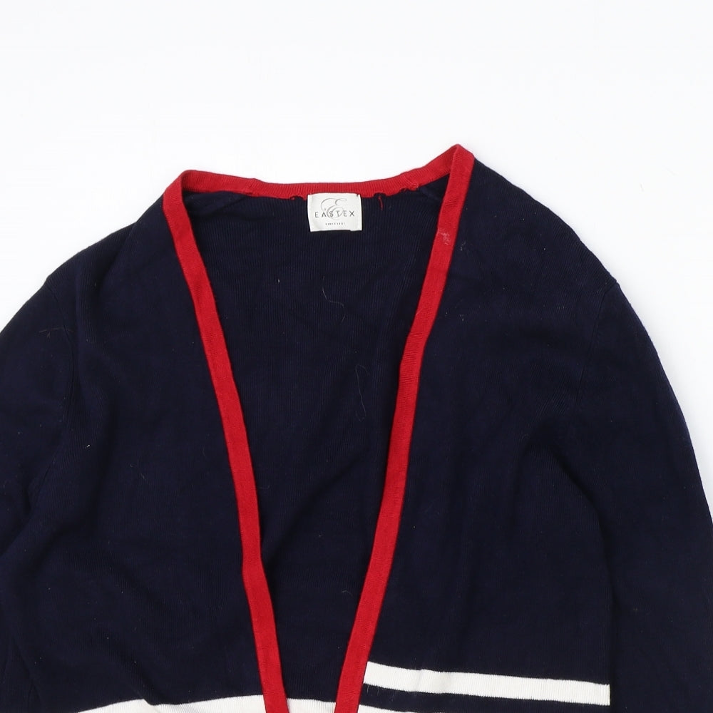 Eastex Womens Blue V-Neck Striped Viscose Cardigan Jumper Size 12
