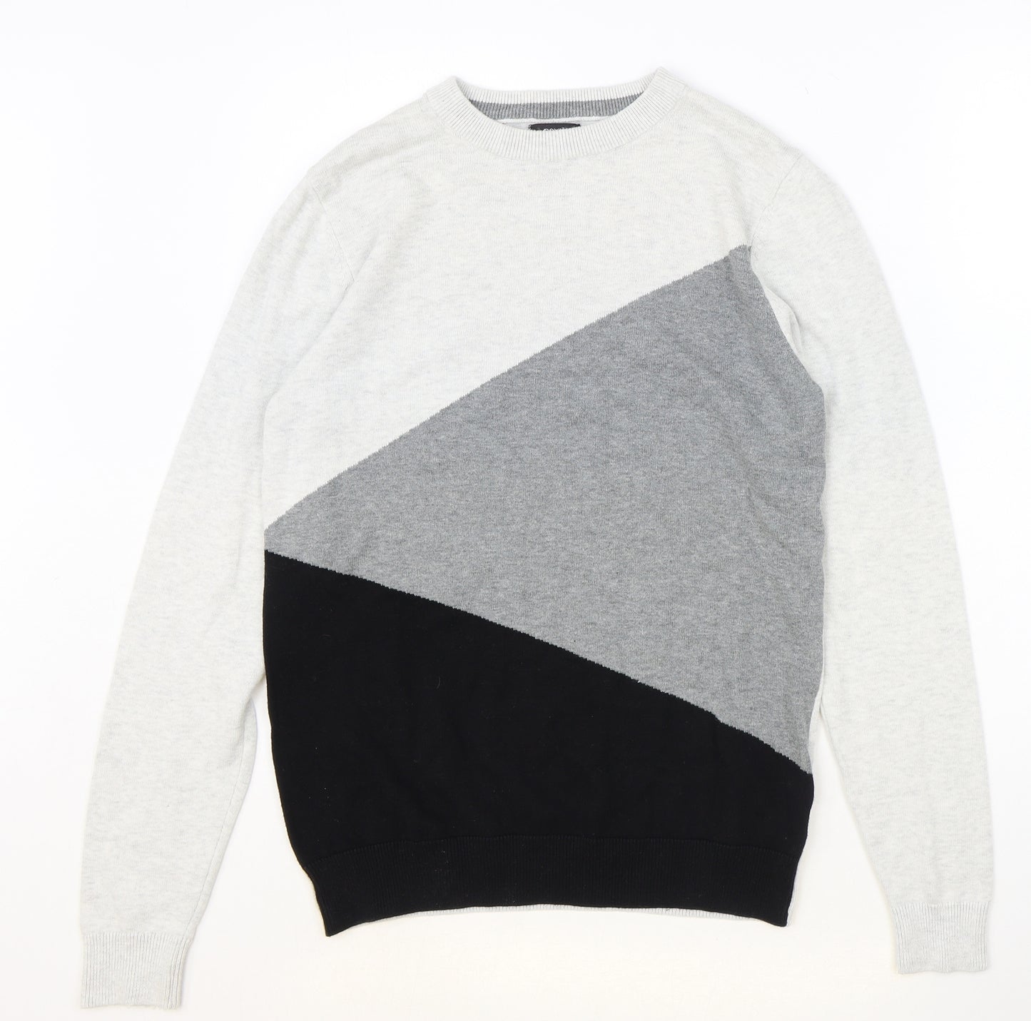 NEXT Womens Grey Round Neck 100% Cotton Pullover Jumper Size S - Colourblock