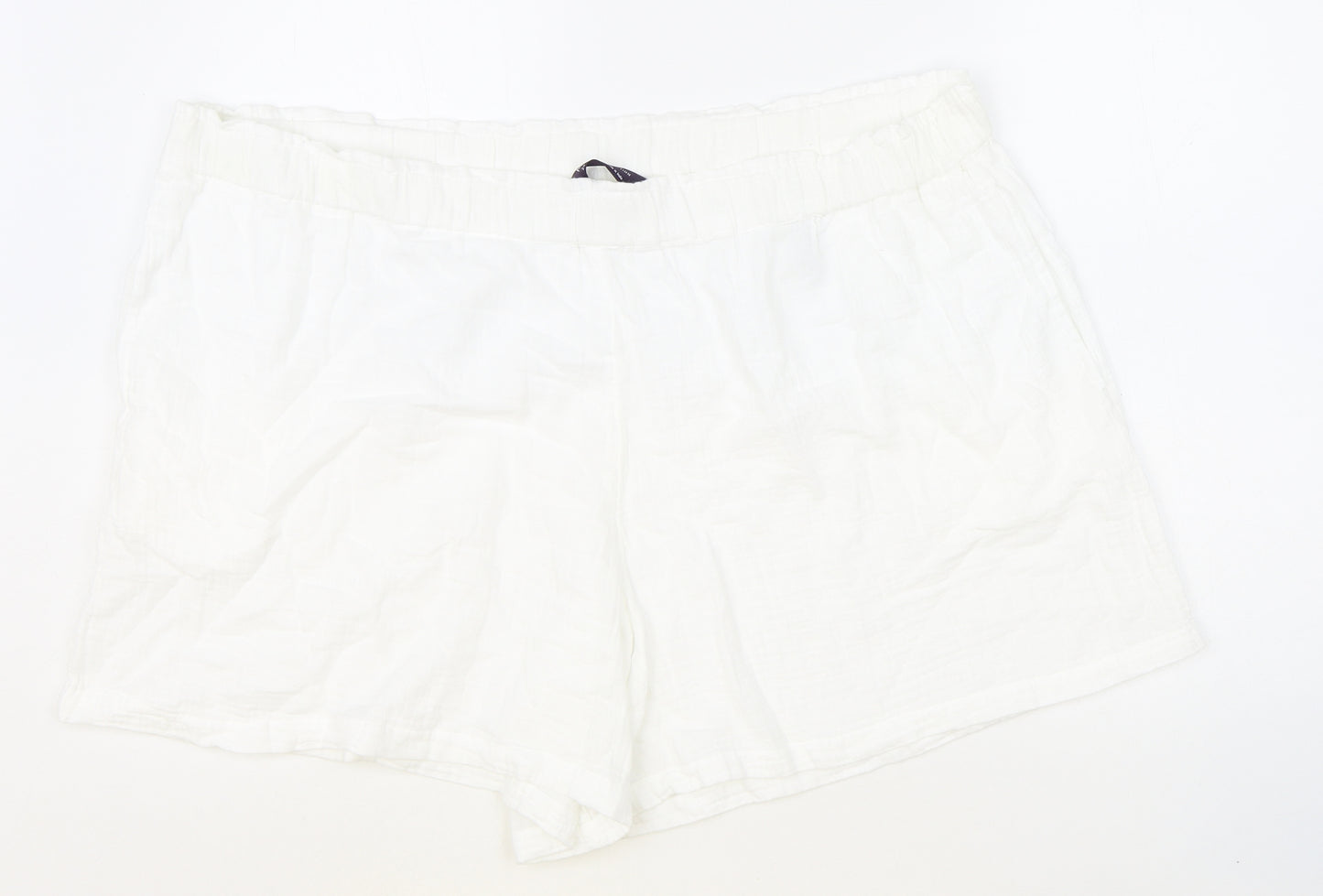 Marks and Spencer Womens White 100% Cotton Basic Shorts Size 24 Regular Pull On