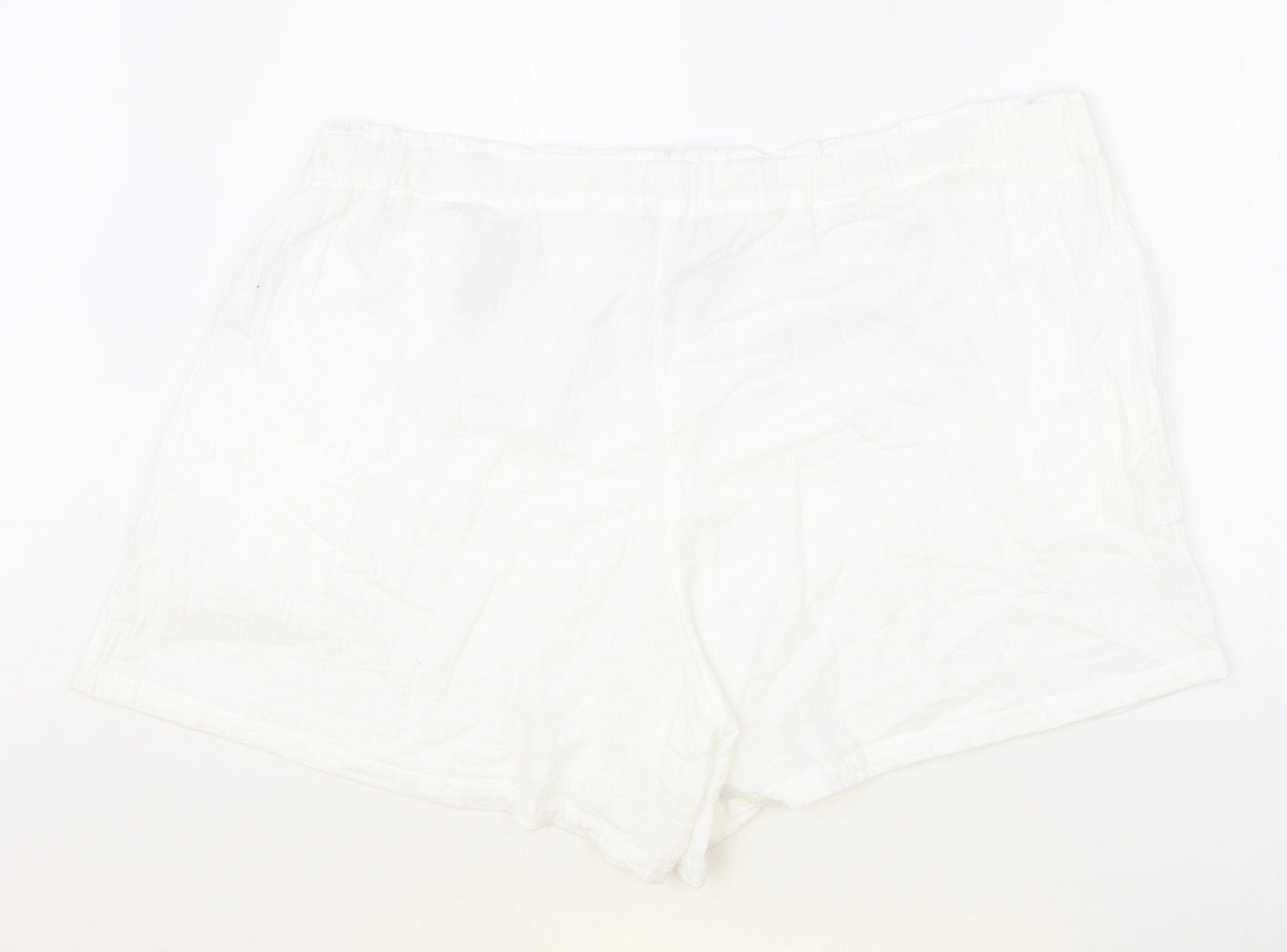 Marks and Spencer Womens White 100% Cotton Basic Shorts Size 24 Regular Pull On