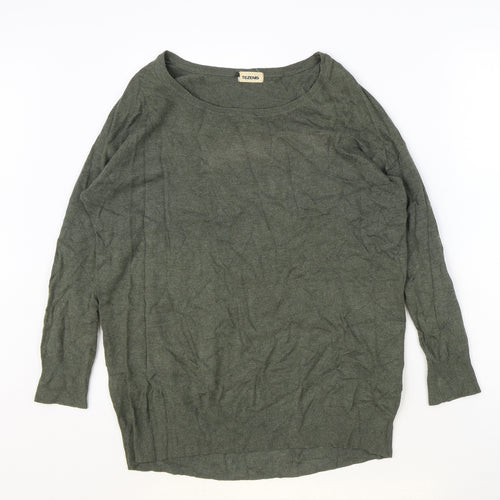 Teenis Womens Green Round Neck Viscose Pullover Jumper Size S