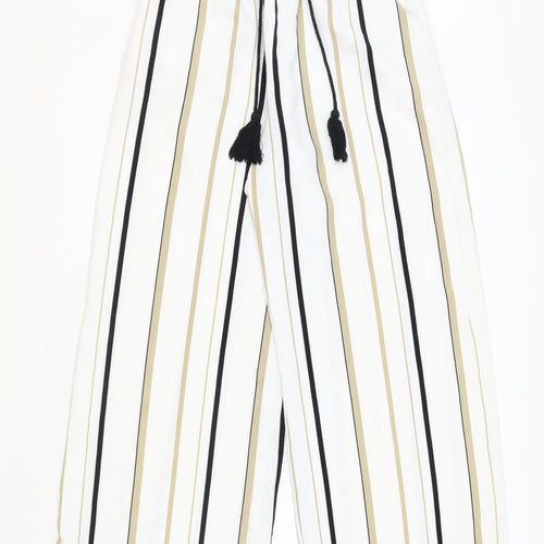 Moodys Womens Ivory Striped Polyester Trousers Size S Regular Drawstring