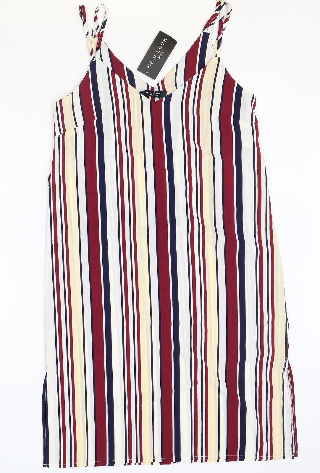New Look Womens Multicoloured Striped Polyester Tank Dress Size 8 Sweetheart Pullover