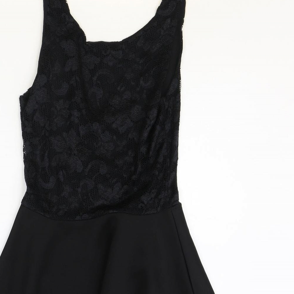 Boohoo Womens Black Polyester Skater Dress Size 10 Scoop Neck Pullover