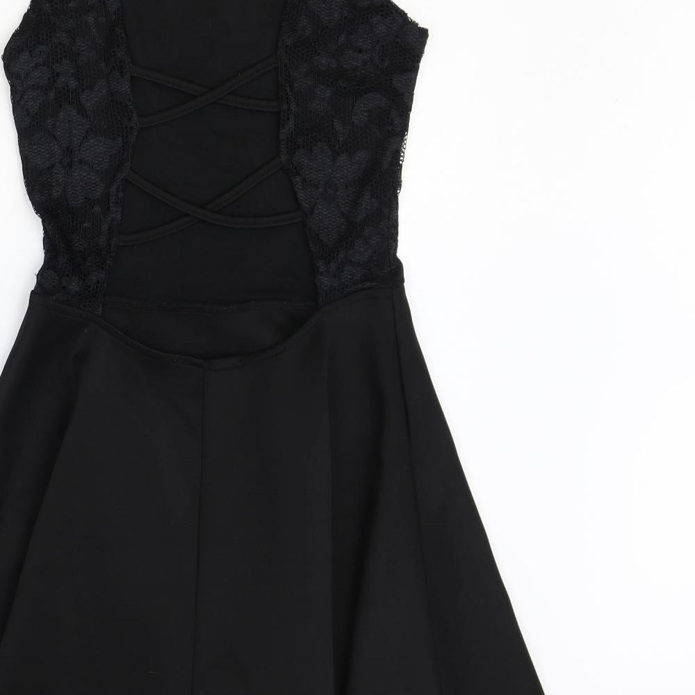 Boohoo Womens Black Polyester Skater Dress Size 10 Scoop Neck Pullover