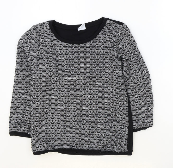 Vera Moda Womens Black Scoop Neck Geometric Polyester Pullover Jumper Size S