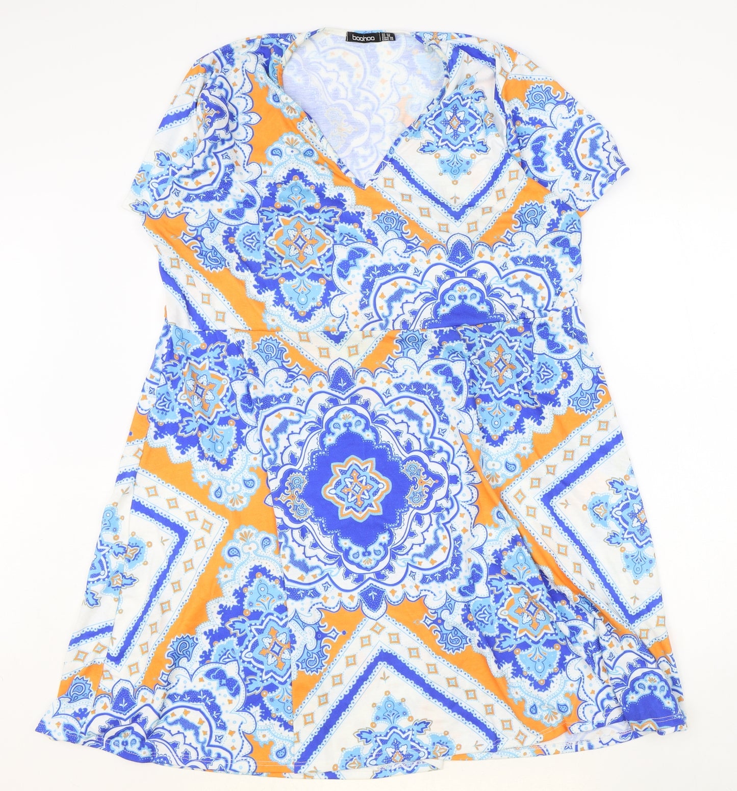 Boohoo Womens Multicoloured Geometric Viscose A-Line Size 22 V-Neck Pullover