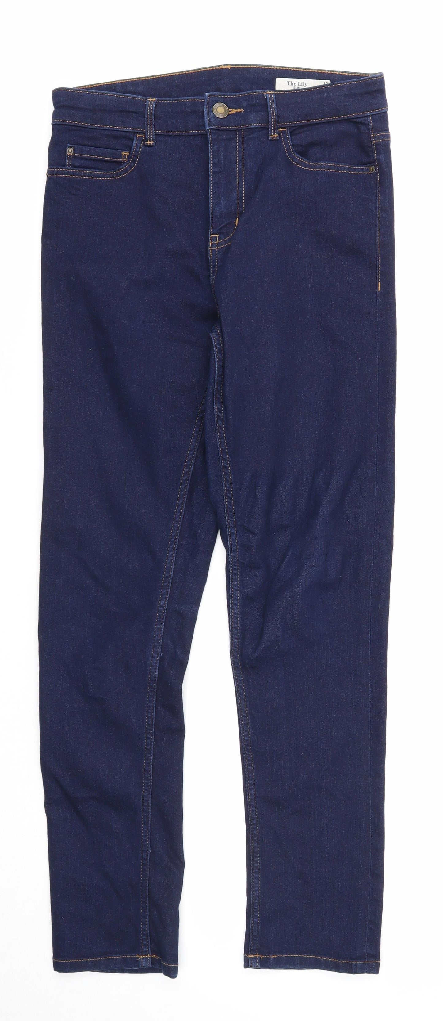 Marks and Spencer Womens Blue Cotton Straight Jeans Size 10 Slim Zip
