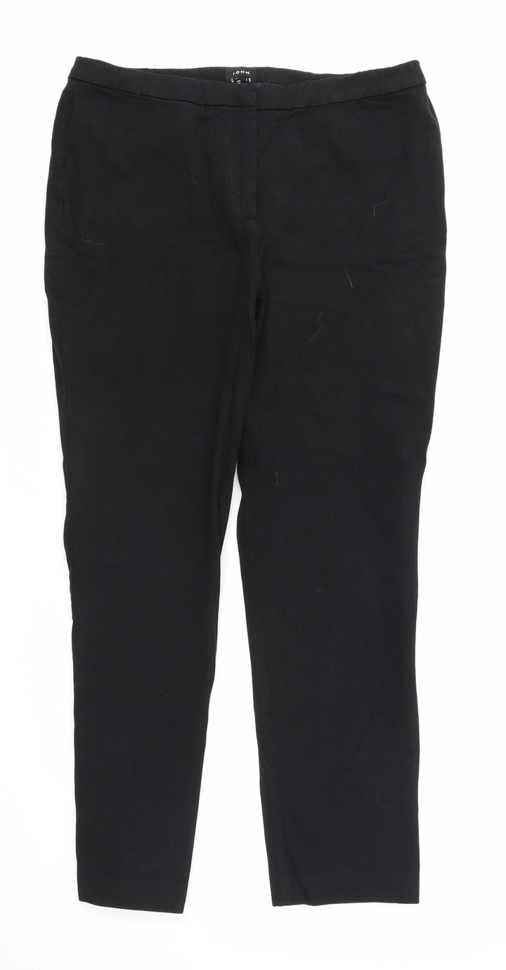 John Lewis Womens Black Cotton Dress Pants Trousers Size 12 Regular Zip
