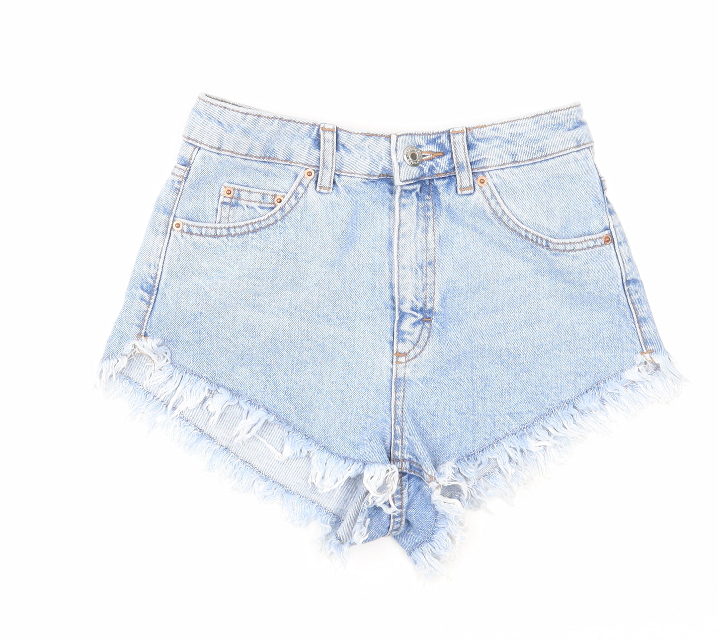 Topshop Womens Blue Cotton Cut-Off Shorts Size 6 Regular Zip - Distressed