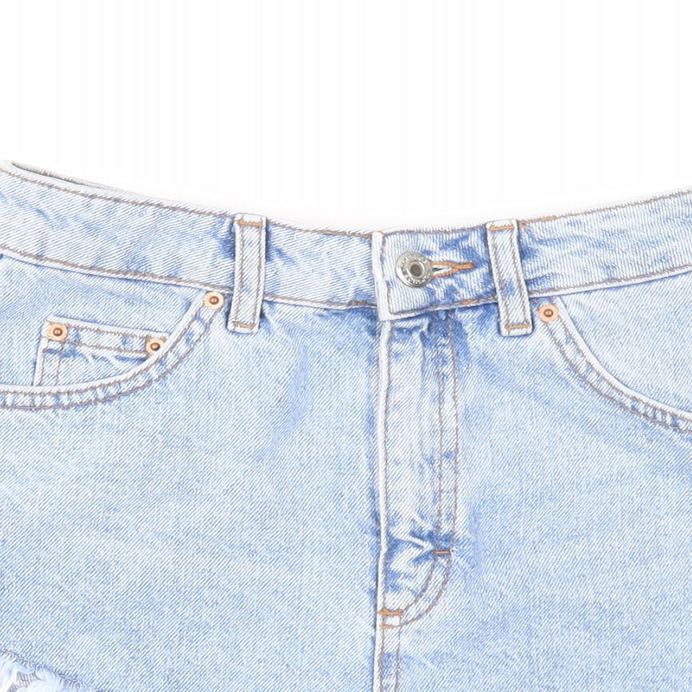 Topshop Womens Blue Cotton Cut-Off Shorts Size 6 Regular Zip - Distressed