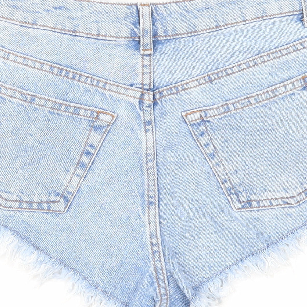 Topshop Womens Blue Cotton Cut-Off Shorts Size 6 Regular Zip - Distressed
