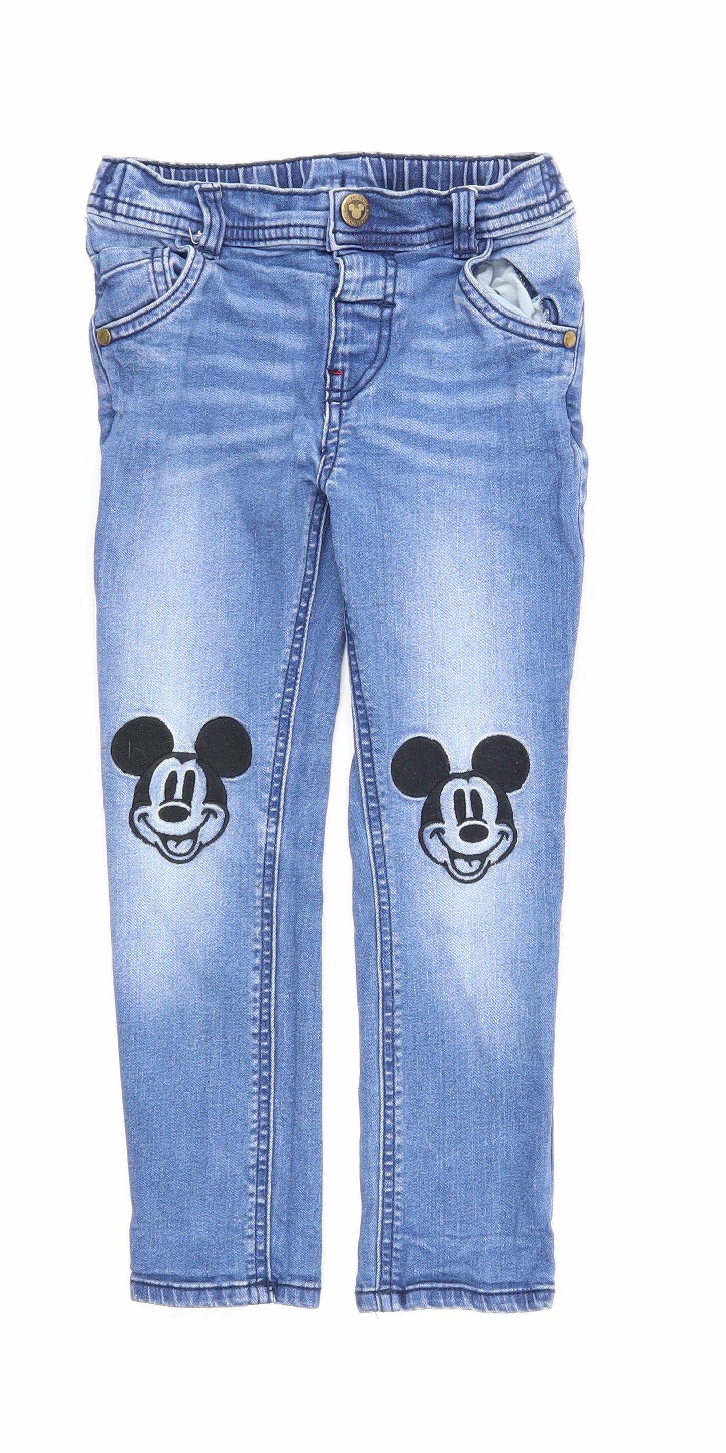 Disney Boys Blue Cotton Straight Jeans Size 4-5 Years Regular Zip - Mickey Mouse