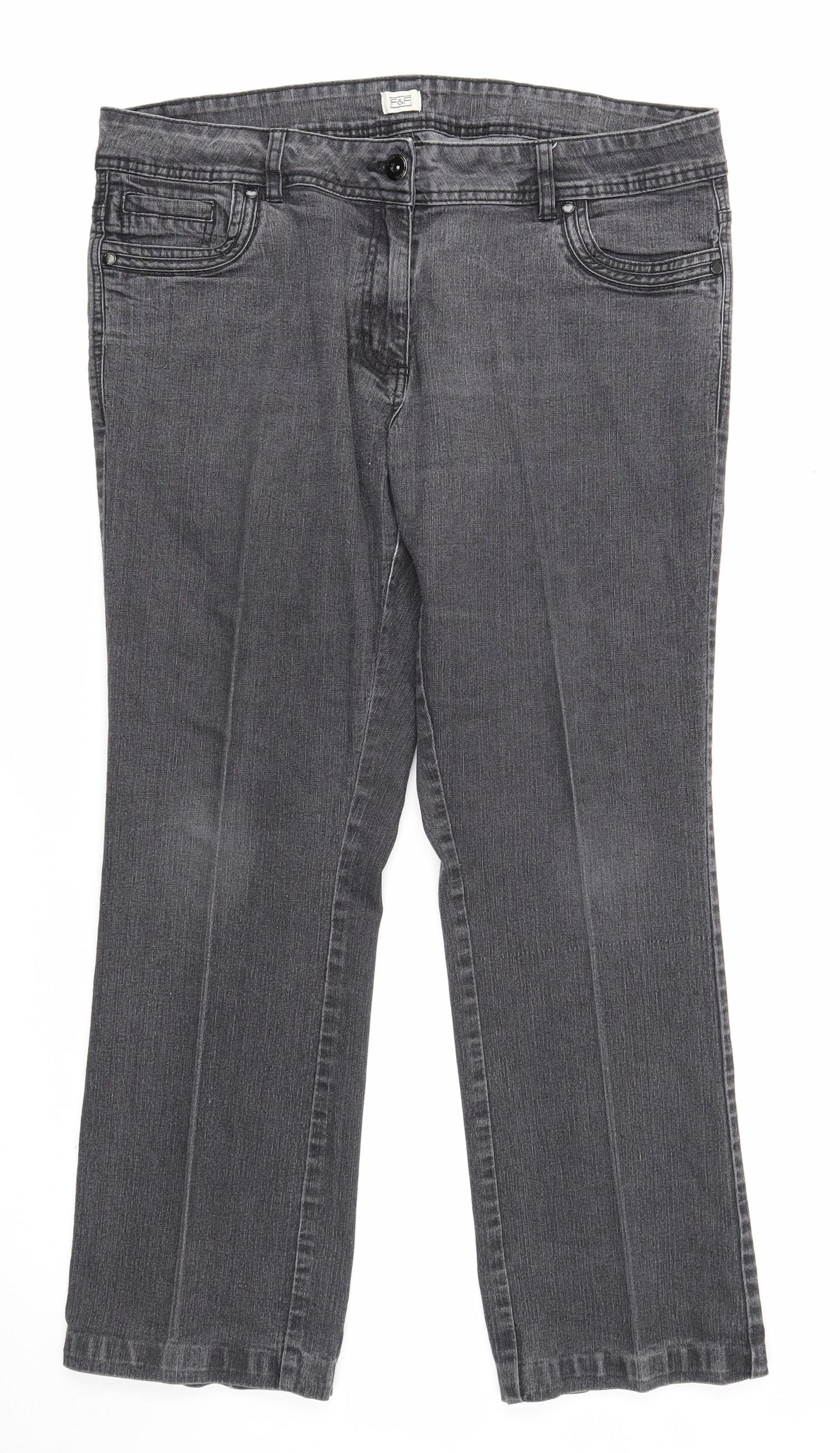 F&F Womens Grey Cotton Bootcut Jeans Size 18 Regular Zip