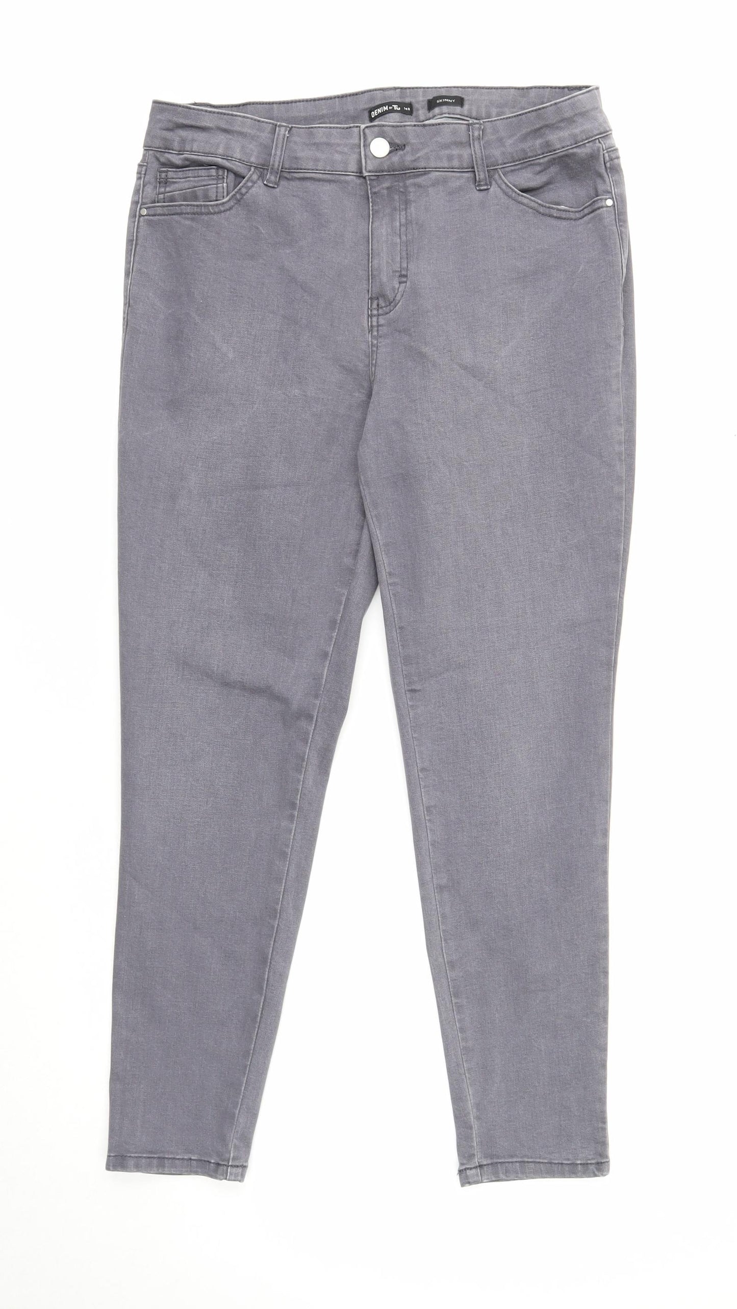 TU Womens Grey Cotton Skinny Jeans Size 14 Regular Zip