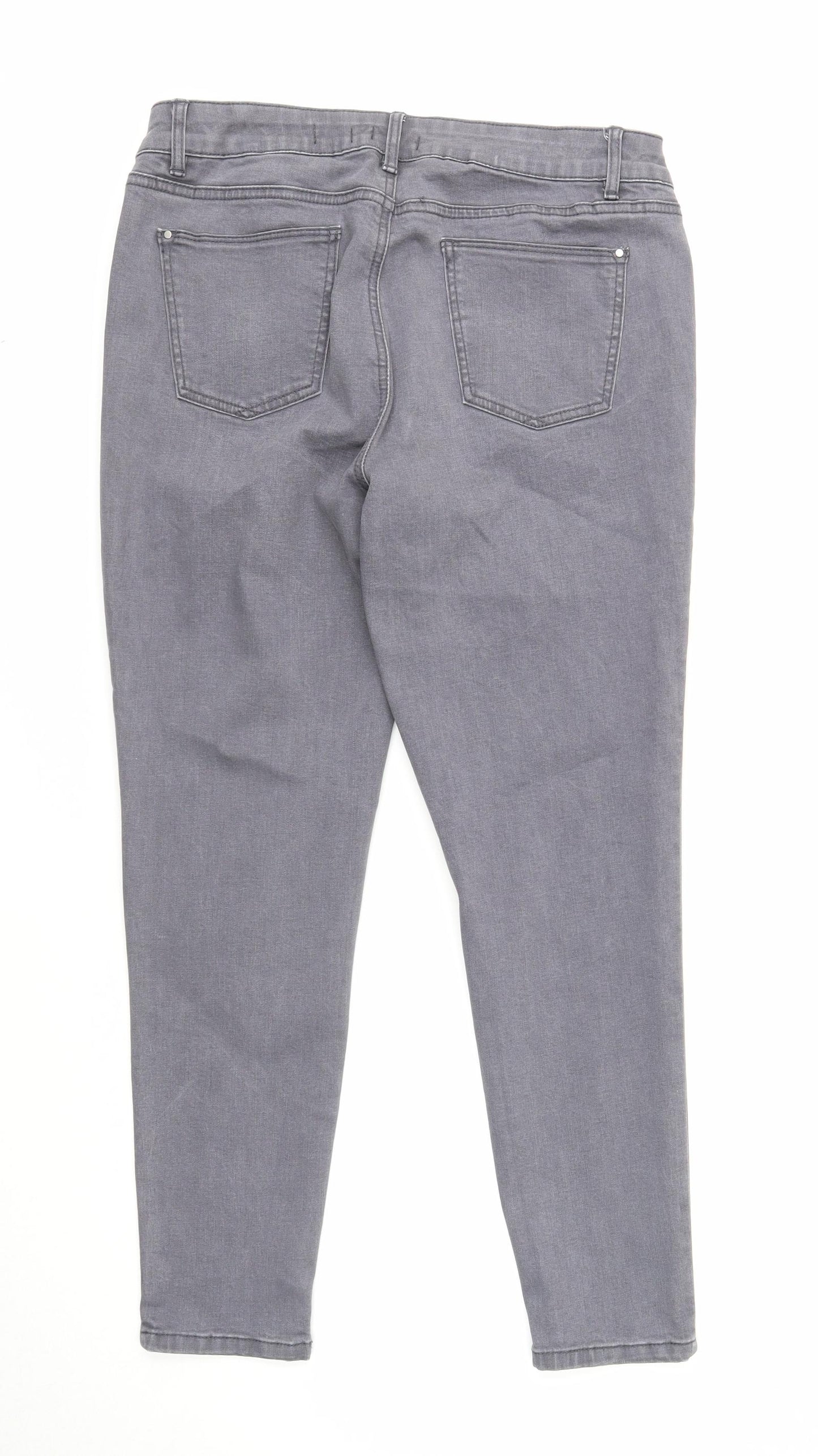 TU Womens Grey Cotton Skinny Jeans Size 14 Regular Zip