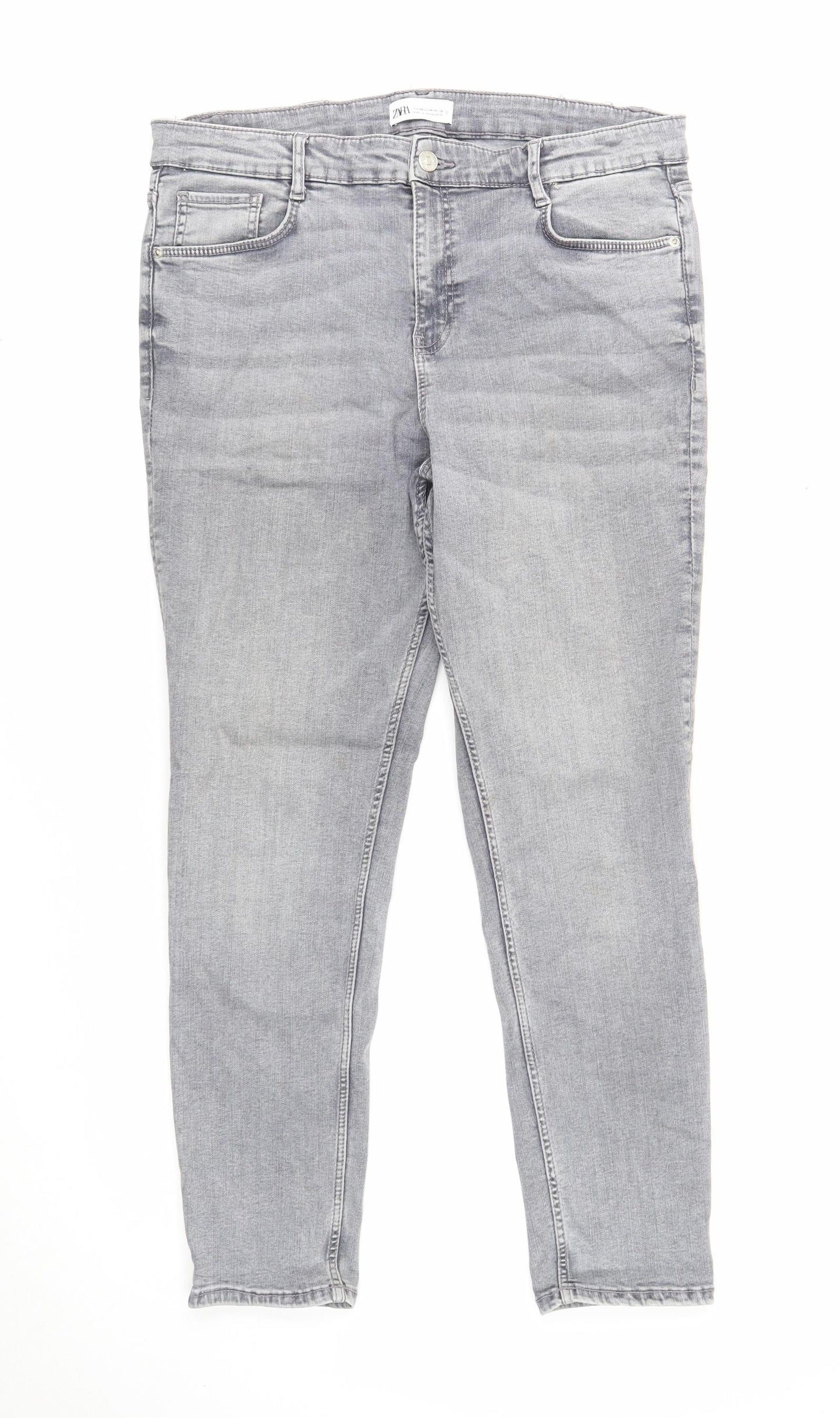 Zara Womens Grey Cotton Skinny Jeans Size 18 Regular Zip