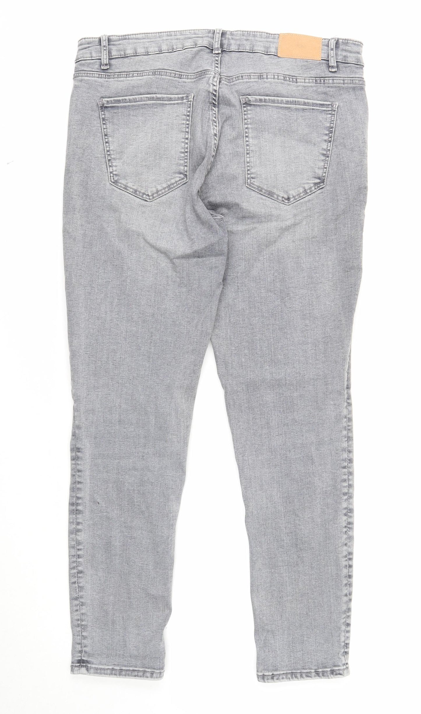 Zara Womens Grey Cotton Skinny Jeans Size 18 Regular Zip