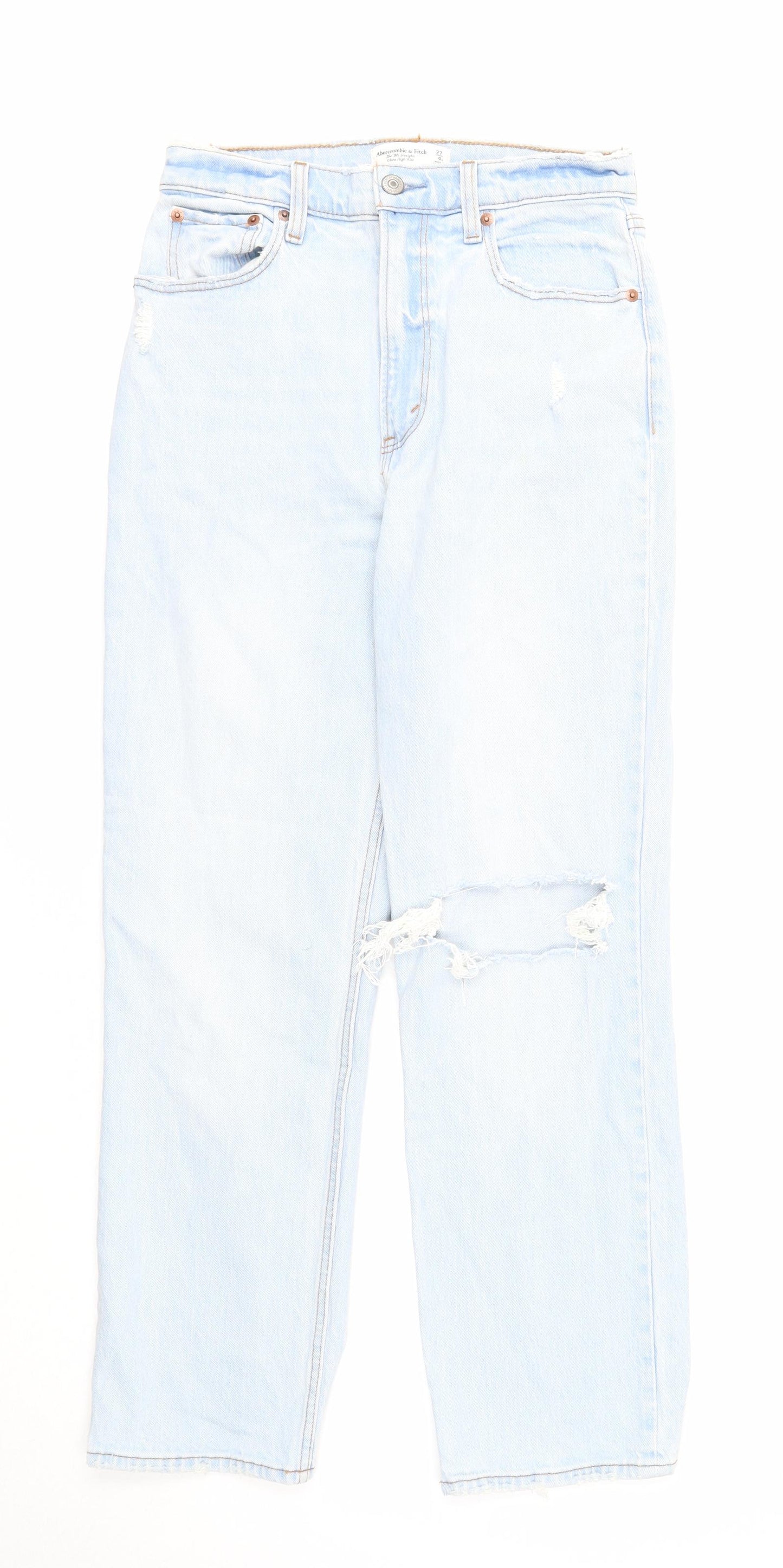 Abercrombie & Fitch Womens Blue Cotton Straight Jeans Size 4 Regular Zip