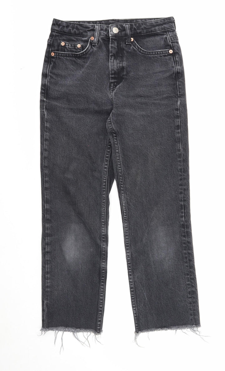 Topshop Womens Black Cotton Straight Jeans Size 25 in Regular Zip